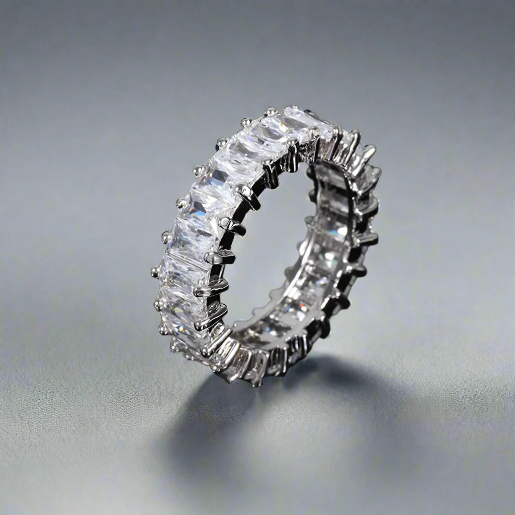 Iced Baguette Small Ring - White Gold