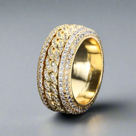 Iced Cuban 5 Band Ring - Gold