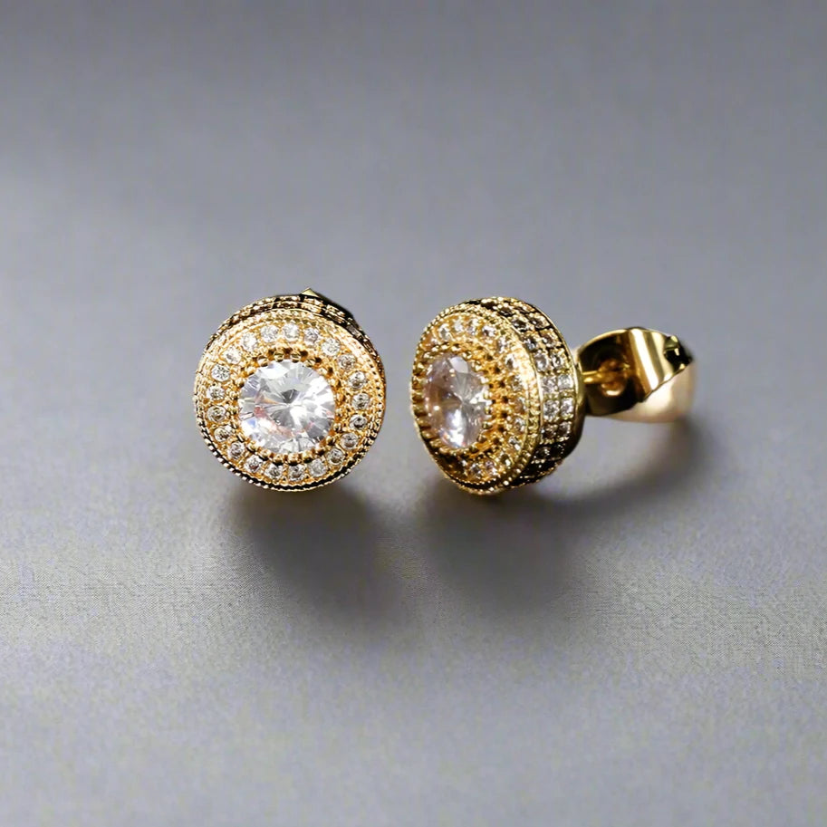 Iced Rounded Stud Earrings - Gold