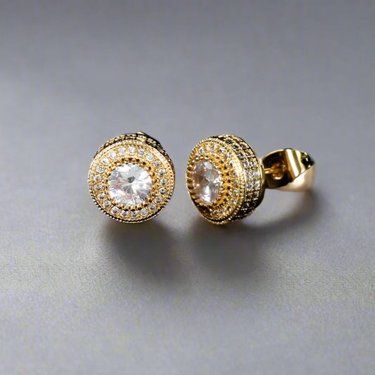 Iced Rounded Stud Earrings - Gold