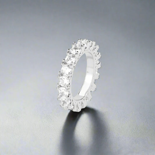 Iced Tennis Ring - White Gold