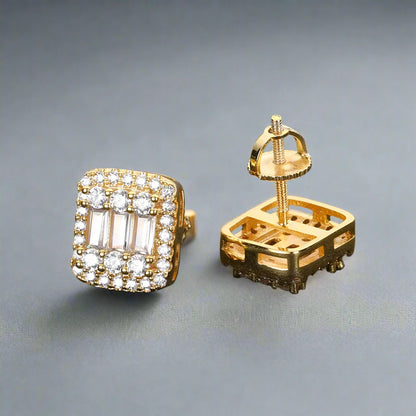 Iced Rectangle Stud Earrings - Gold