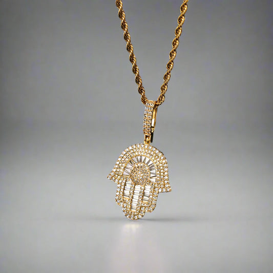 Iced Hamsa Pendant - Gold